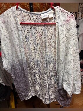 ✨ Daytrip White & Grayish Purple Ombre Sheer Floral Lace Cardigan/Kimono | Med